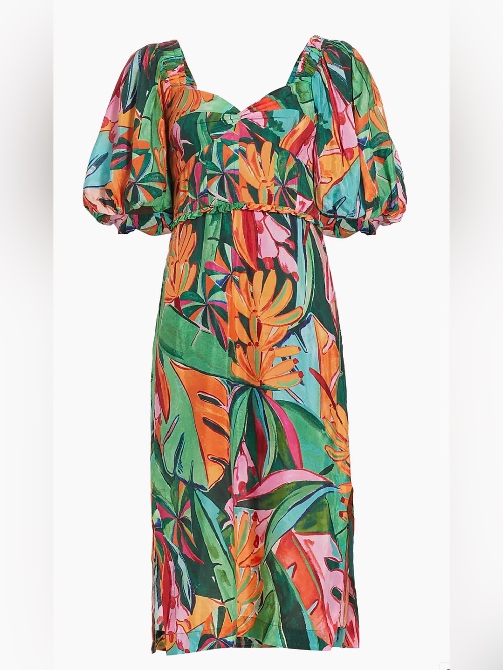 Farm Rio Puff-Sleeve Midi Dress - Green Multi